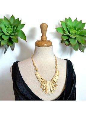 Tribal Hand Carved Bone Necklace 22 Inch